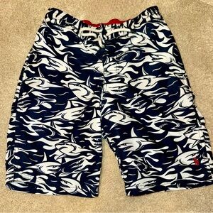 Boys Polo Ralph Lauren Navy Shark Pattern Swim Shorts Size M (10-12)